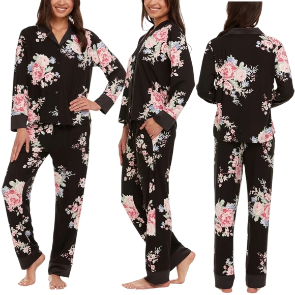 New Flora Nikrooz Ladies' Size M Pink and Black Pajama Set - Picture 9 of 13